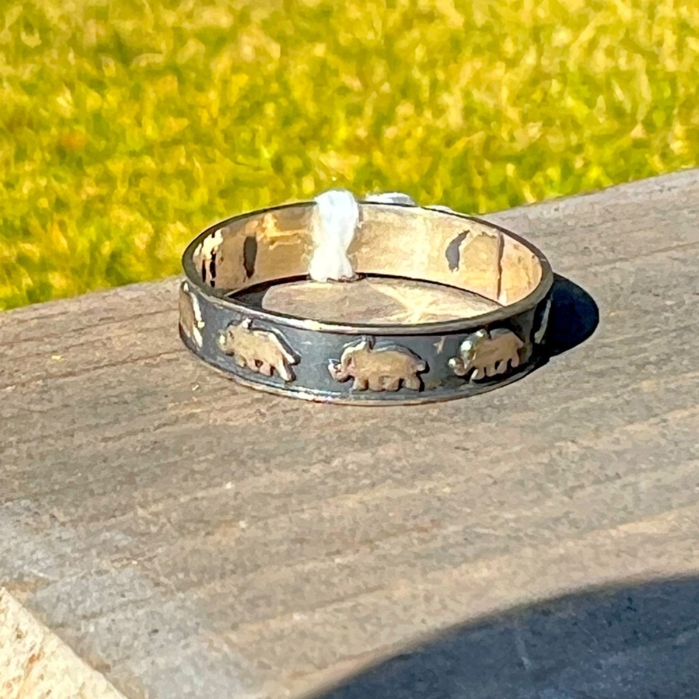Silver Band with Elephants